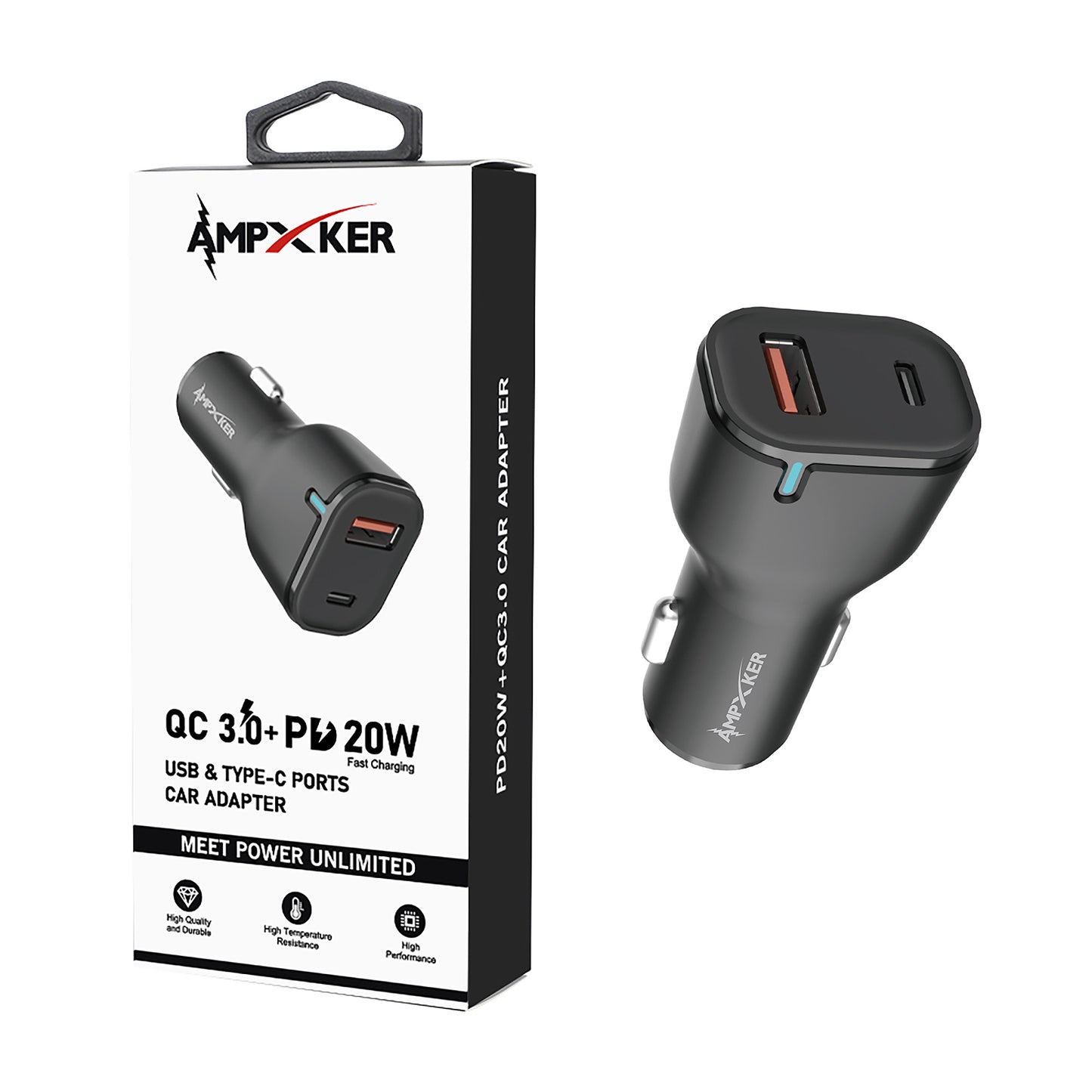 20W Quick Charge 3.0 Dual USB-A + USB-C Output Car Charger Adapter (VPA-CLA)