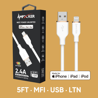 5-Foot Length USB Fast Charging Data Cable USB-A to Lightning (MFI Certified)