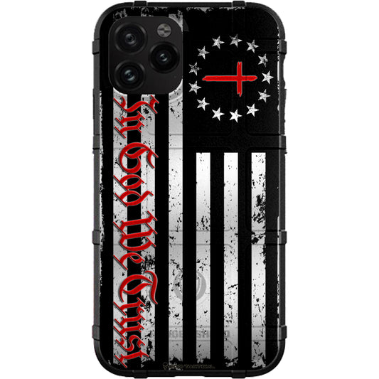 13 Star Cross Subdued American Flag, In God We Trust Script Custom Printed Android & Apple Phone Case Design