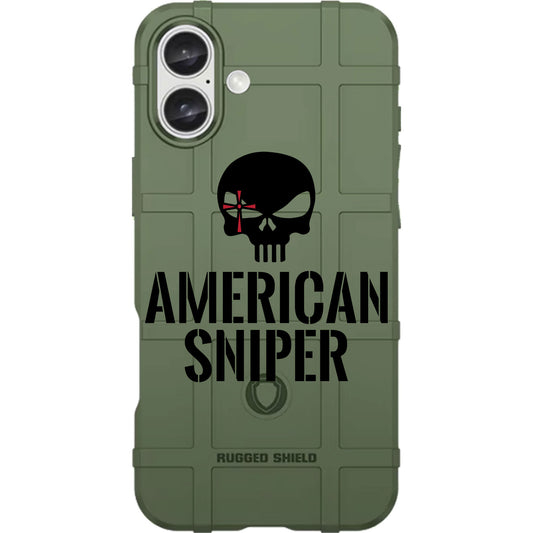 American Sniper Black Skull Red Logo Custom Printed Case Design on Green Case