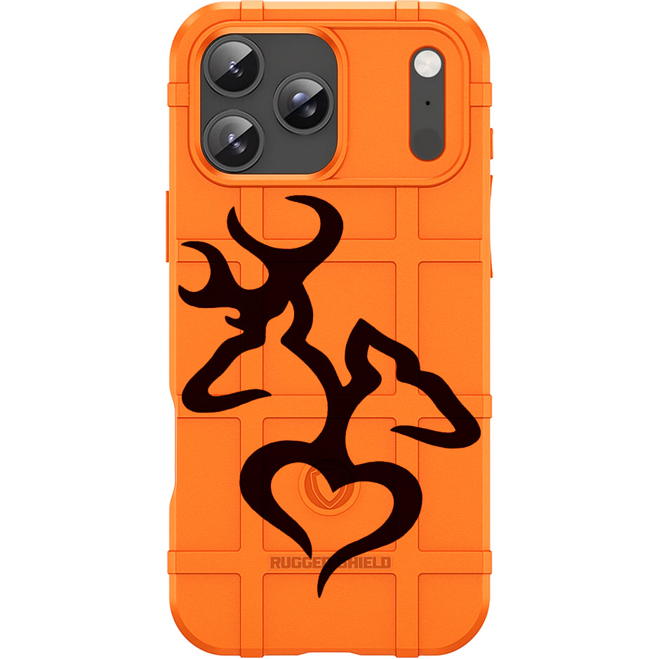 Orange Rugged Shield TPU Case with MagSafe Ring - Buck Love Heart Design for iPhone 17 Pro & 17 Pro Max phone models