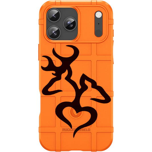 Orange Rugged Shield TPU Case with MagSafe Ring - Buck Love Heart Design for iPhone 17 Pro & 17 Pro Max phone models
