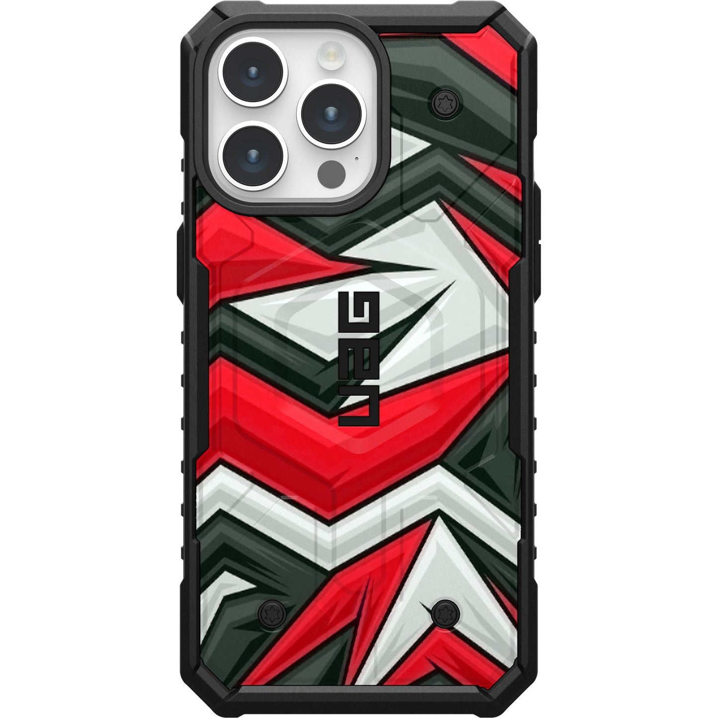 UAG PATHFINDER CASE WITH MAGSAFE FOR APPLE IPHONE - RED, GREY & WHITE ANGLES